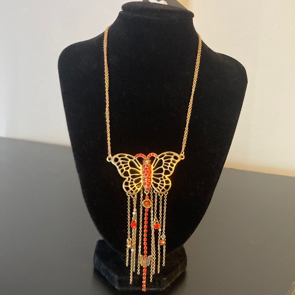 Pilgrim Gold Butterfly Necklace With Red Details